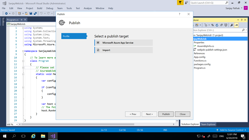 Creating And Deploying Microsoft Azure WebJobs